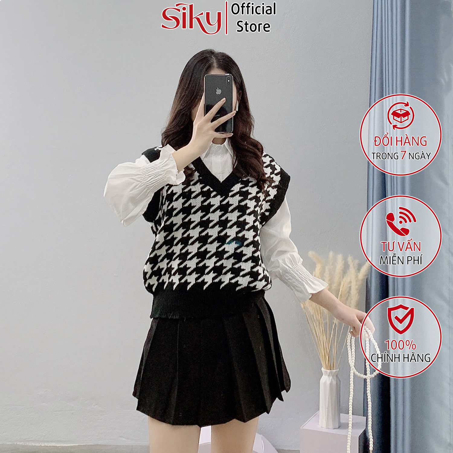 Áo gile nữ siky chất len dày họa tiết - gl07