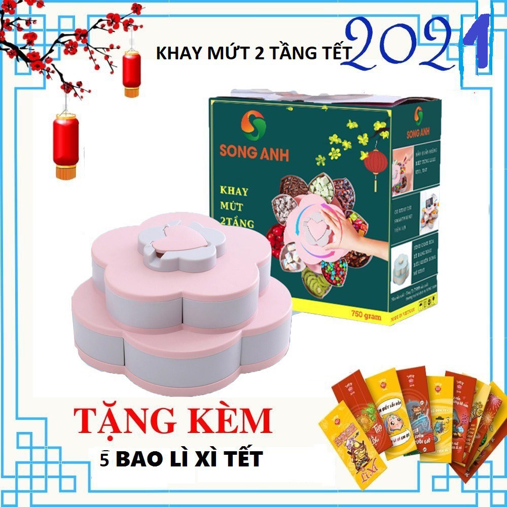  Khay Đựng Bánh Kẹo Tết ,Mứt Tết 2 Tầng Xoay 360 Độ Hộp Đựng Mức Song Anh màu Xanh Decor Tết 2023  đã bao gồm ảnh thật 