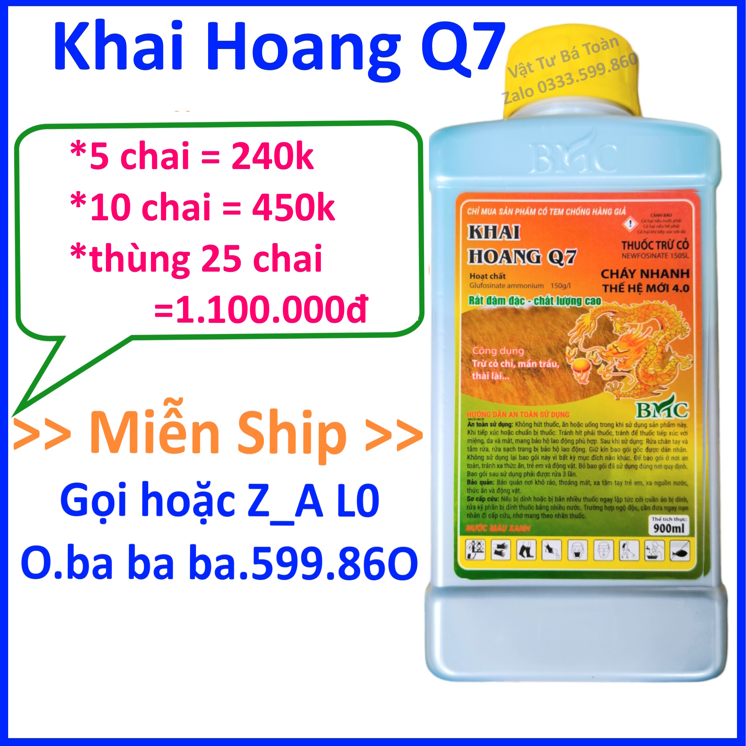 Thuốc trừ cỏ Khai Hoang Q7 (900ml) - Thuốc diệt cỏ cháy thế hệ mới