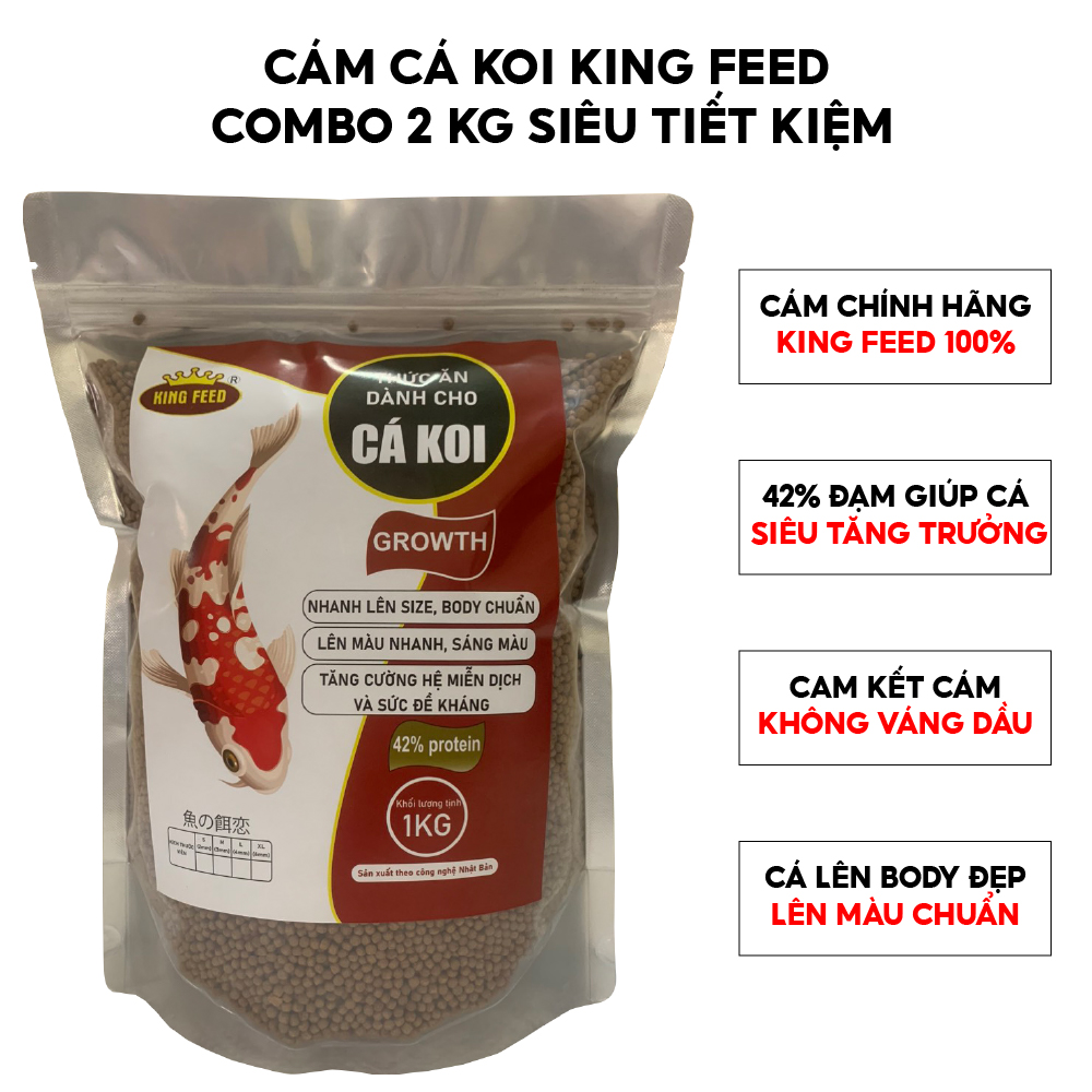 Cám cá koi king feed 2kg siêu tăng trưởng 42% độ đạm, thức ăn cho cá koi king feed