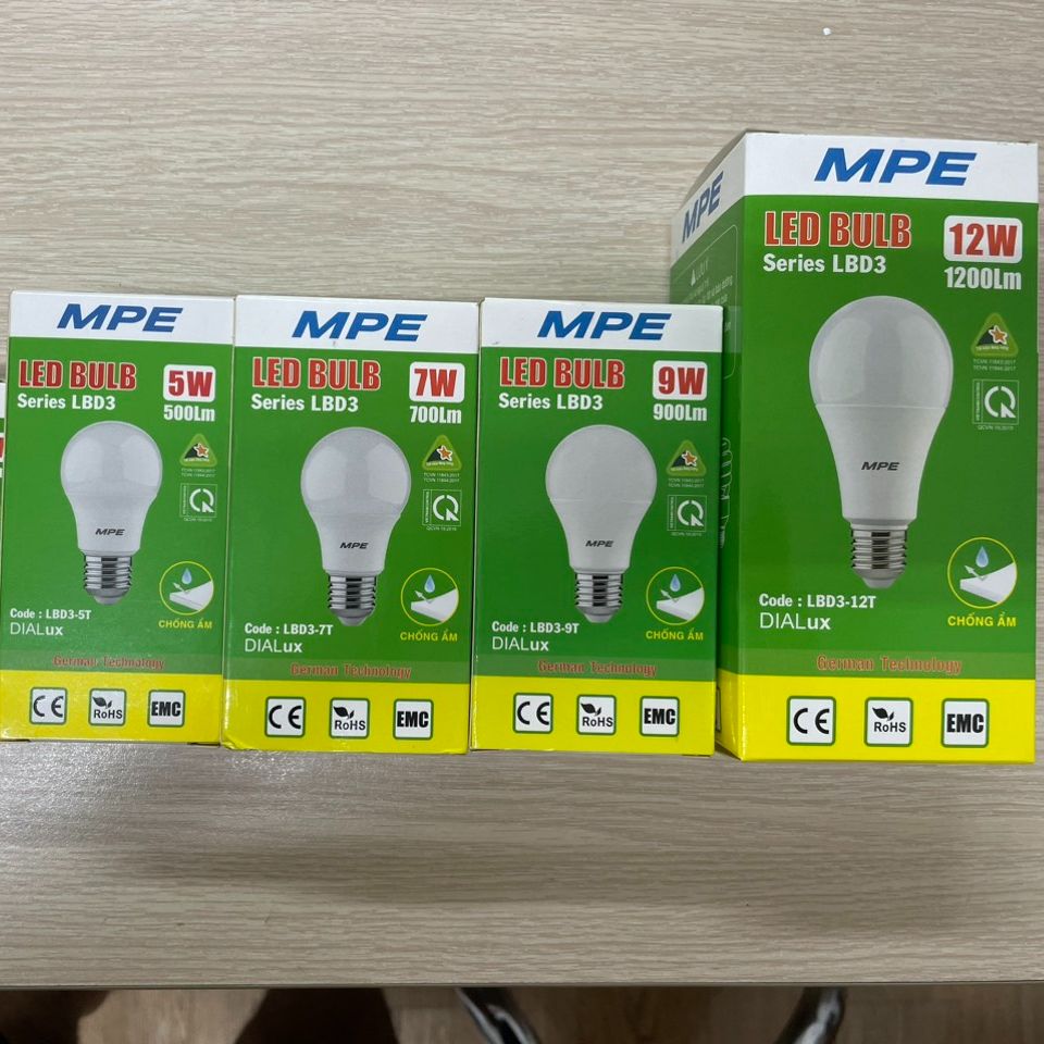 Bóng buld mpe 7w 9w 12w 15w ánh sáng trắng