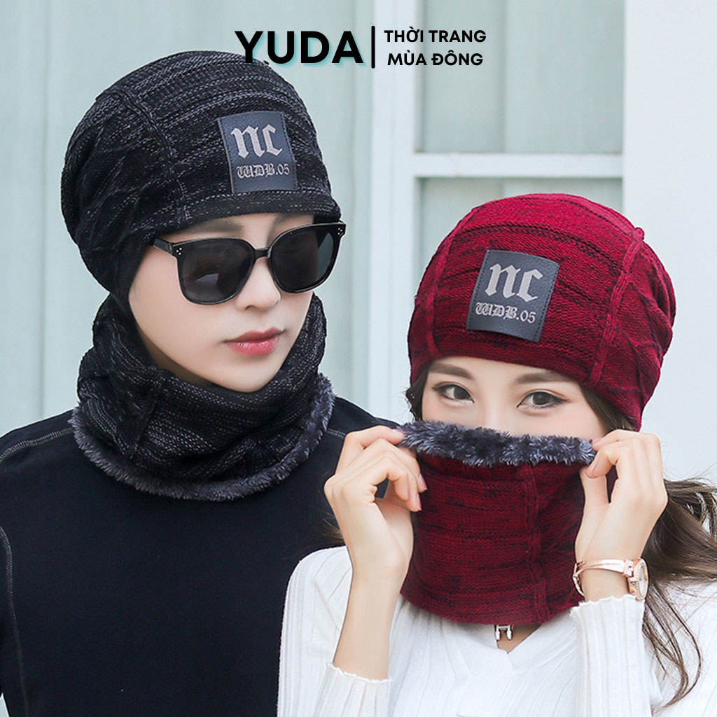 Mũ len nam nữ hàn quốc kèm khăn quàng cổ,nón len nam nữ trùm đầu mùa đông giữ ấm tốt YUDA L2
