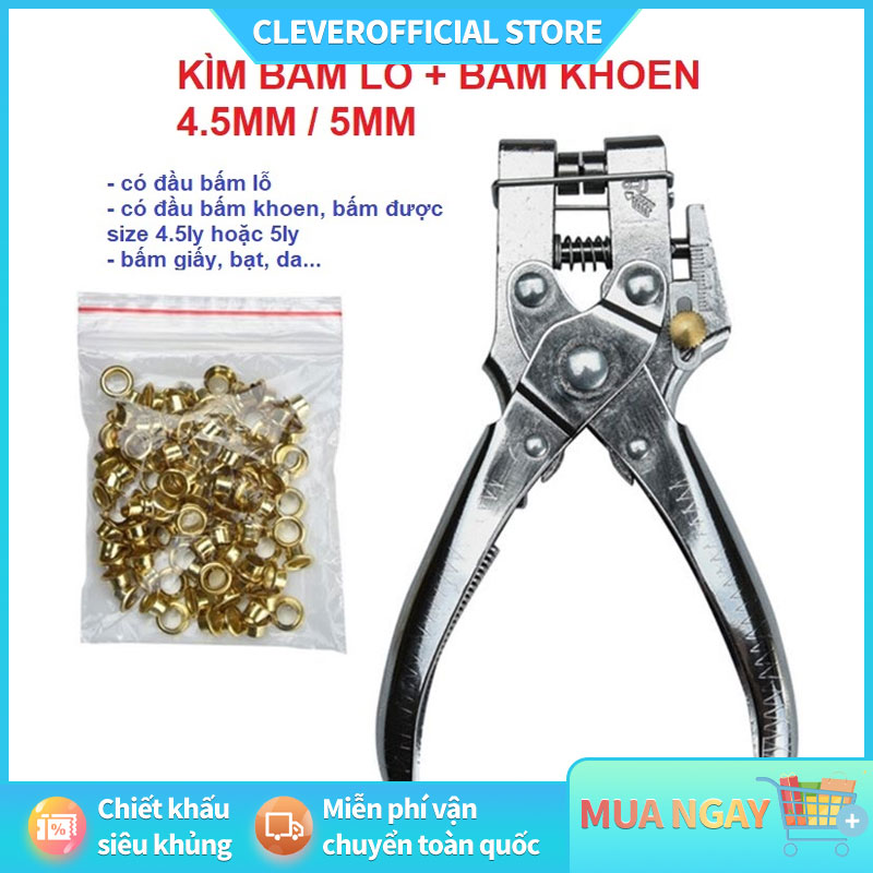 ⚡Miễn Phí Vận Chuyển⚡ Kìm bấm khoen 4.5mm + bấm lỗ 5mm Dùng cho giấy,da,bạt (không bấm lỗ lên vải)