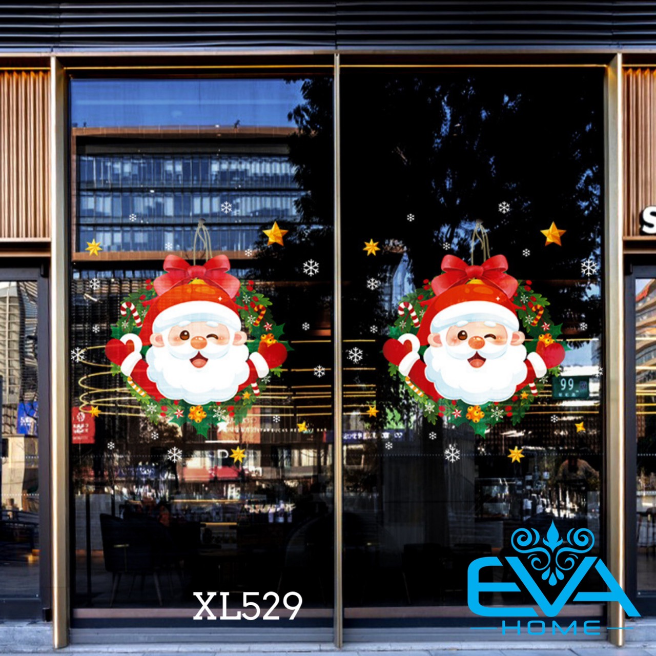 Bộ 2 decal dán tường dán kiếng hoạ tiết vòng hoa ông già noel trang trí giáng sinh xl529 / noel