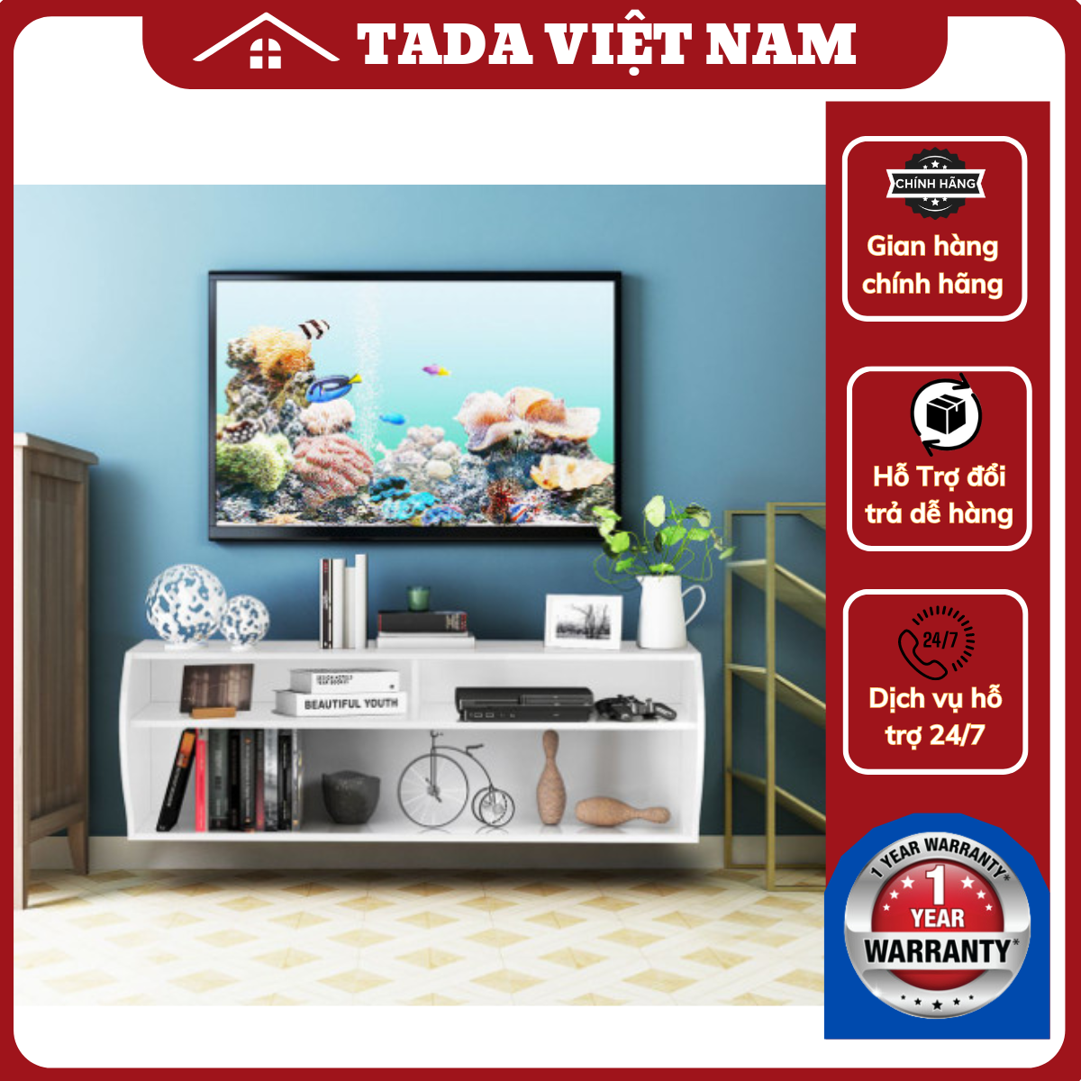 Kệ tivi treo tường Roman, chất liệu gỗ MDF thương hiệu TADA VIETNAM- TDTV