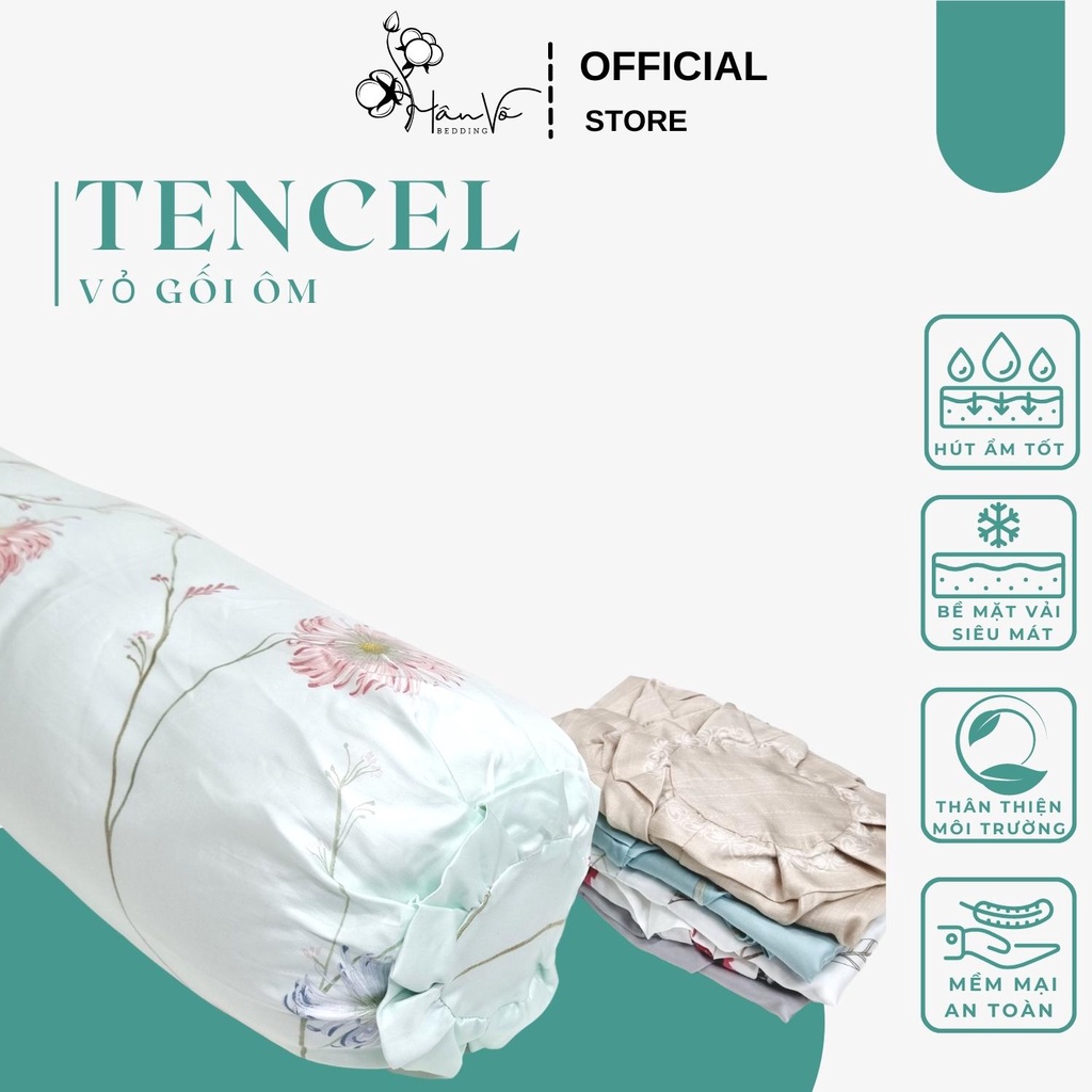 Vỏ gối ôm Lụa Tencel Hân Võ 37x100cm, hoạ tiết, dòng cao cấp