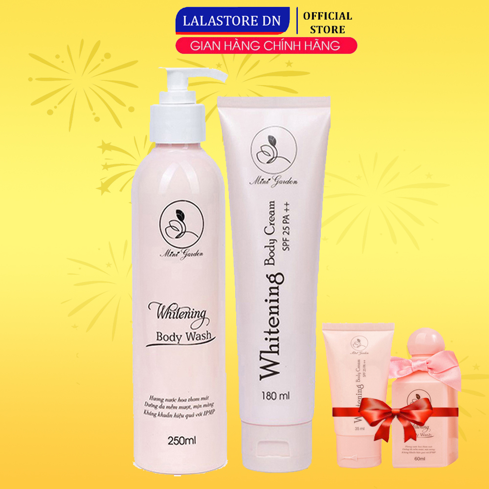 Kem dưỡng trắng toàn thân 180ml và sữa tắm dưỡng trắng da 250ml men bia MiniGarden LALASTORE