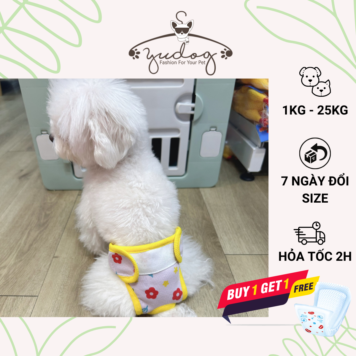 Tã bỉm vải, tã bỉm sinh lý cho chó, mèo cái - Yudog