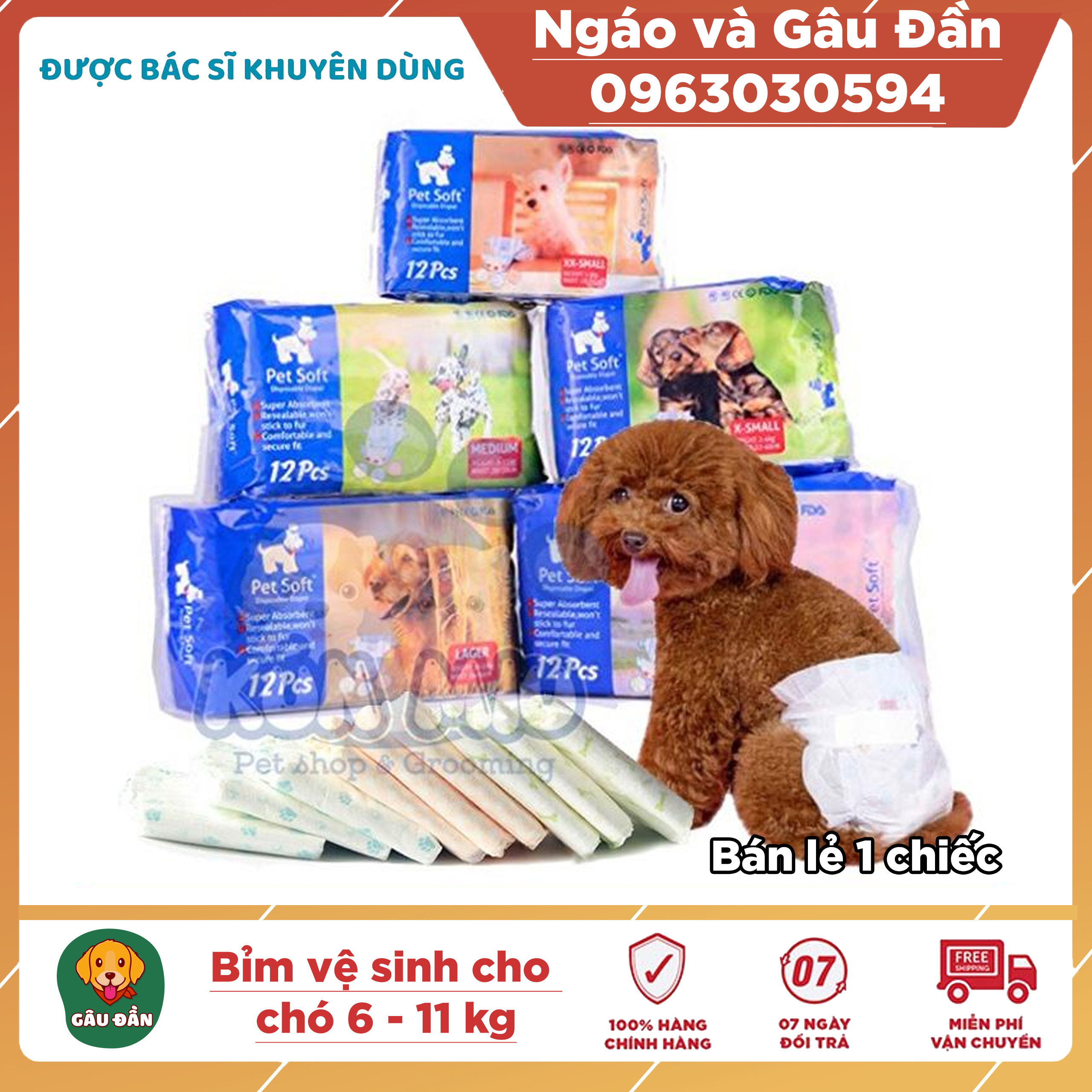 Bỉm vệ sinh cho chó 6 - 11kg pet soft - 1 chiếc
