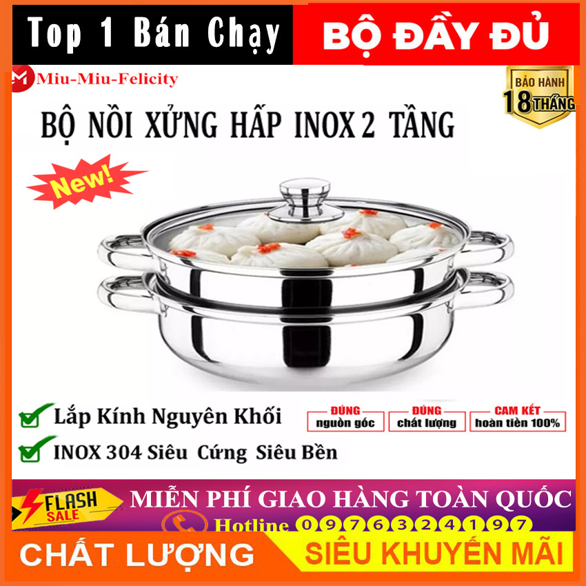 Nồi hấp 2 tầng đa năng inox - nồi dùng được bếp từ - nồi cao cấp có xửng hấp - inox dày dặn bền đẹp - nồi 2 tầng đa năng kích thước lớn