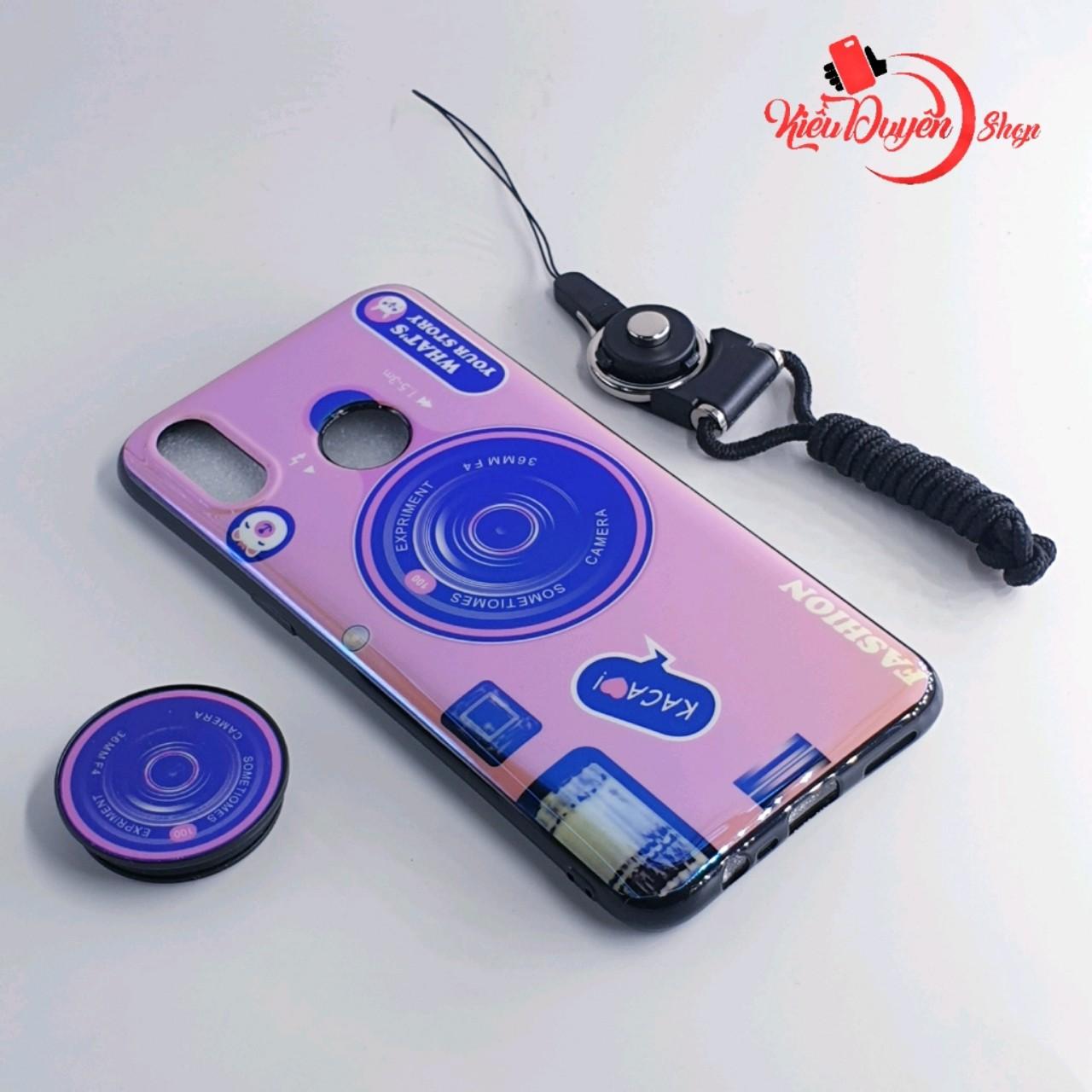 Ốp lưng Realme 3,ốp lưng hình máy ảnh kèm giá đỡ và dây đeo