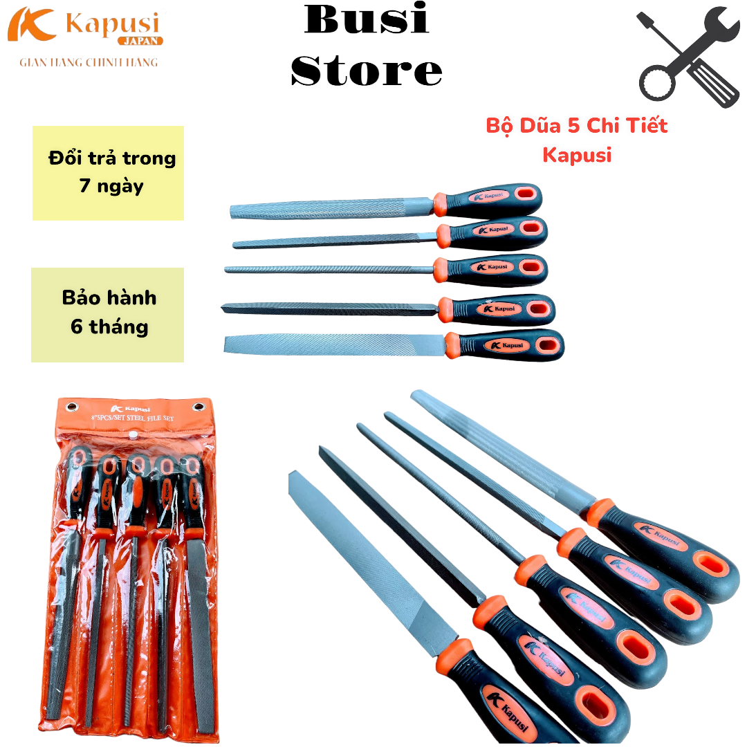 Bộ 5 cây dũa mài kim loại KAPUSI Nhật Bản 8inch hợp kim siêu cứng - Bảo hành 6 tháng