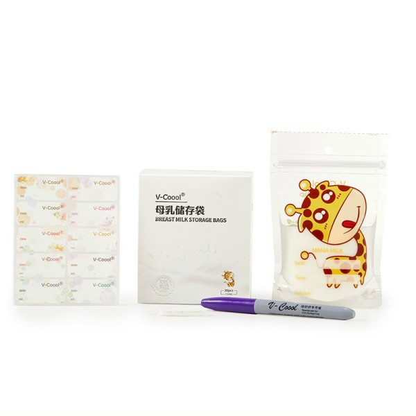 Hộp 30 túi trữ sữa Vcool 150ml hình hươu - tặng kèm bút ghi chú