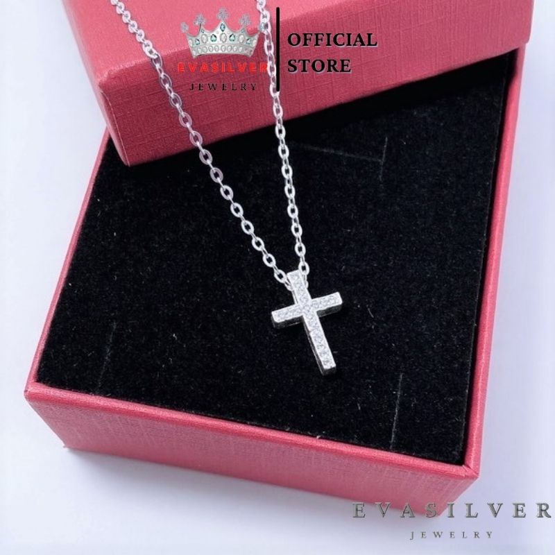 Dây chuyền bạc nữ mặt thánh giá đính đá, Dây bạc sợi xích - Trang sức bạc Evasilver