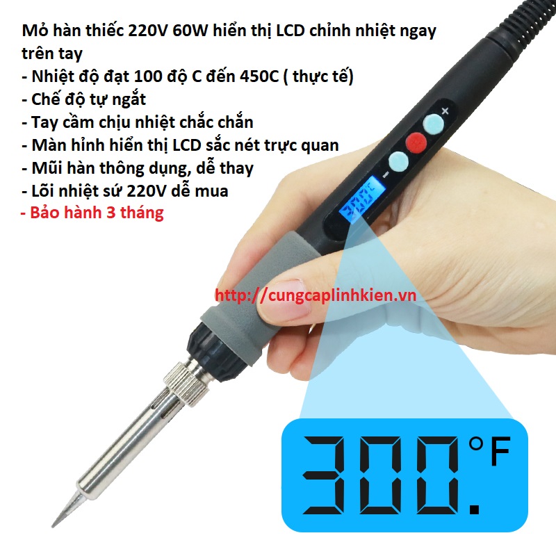 Tay hàn thiếc, mỏ hàn thiếc 220V 60W hiển thị LCD chỉnh nhiệt và nguồn trên tay G1-4