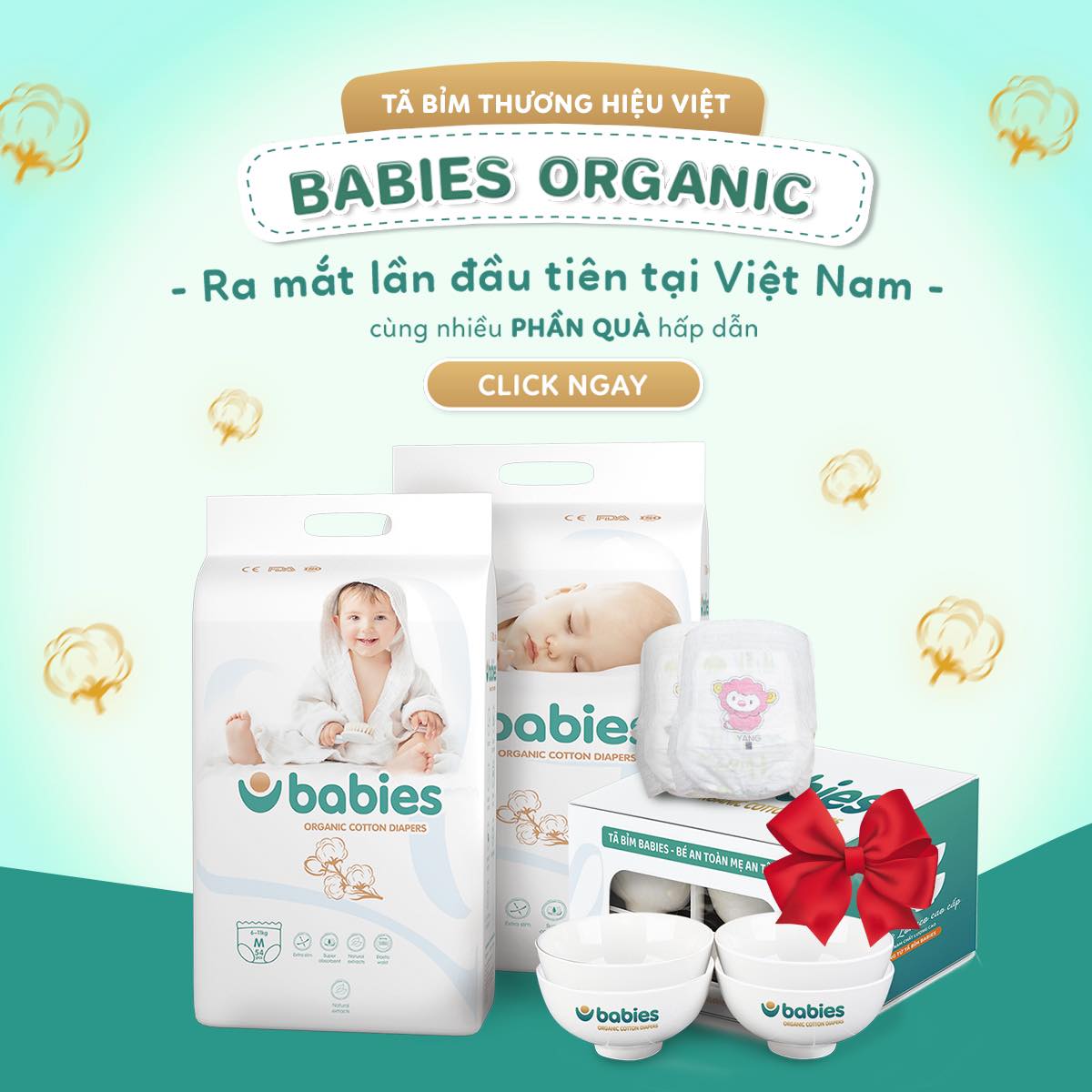 Tã Bỉm Quần Babies Organic an toàn cho bé S66/M56/L46/M54/L50/XL46/XXL40