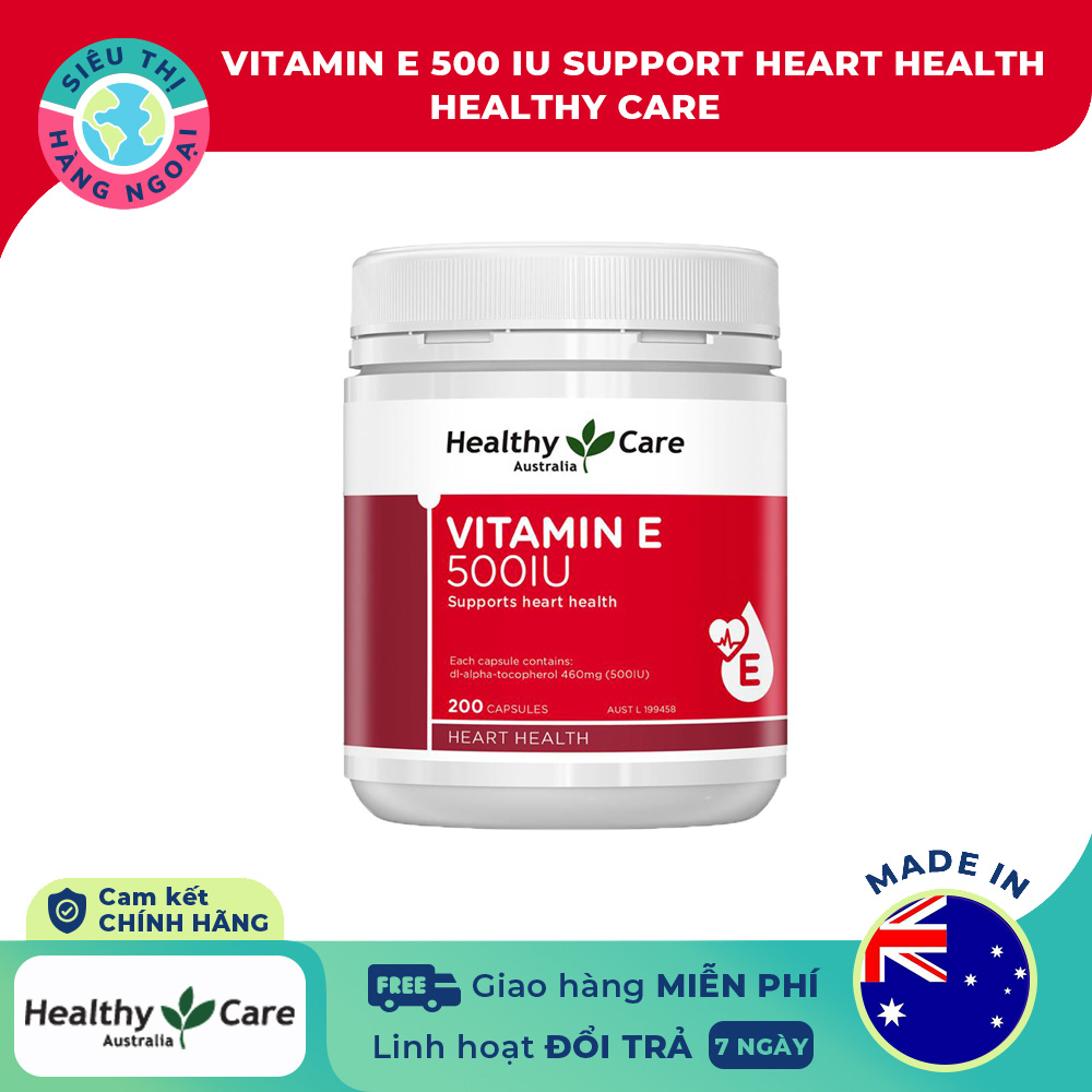 Viên uống Vitamin E 500IU Healthy Care Hàng Úc [Sức khỏe tim mạch-Dự phòng xơ vữa động mạch-Tăng sức đề kháng-Cải thiện trí nhớ-Hỗ trợ sáng mắt]  được bán bởi Siêu Thị Hàng Ngoại