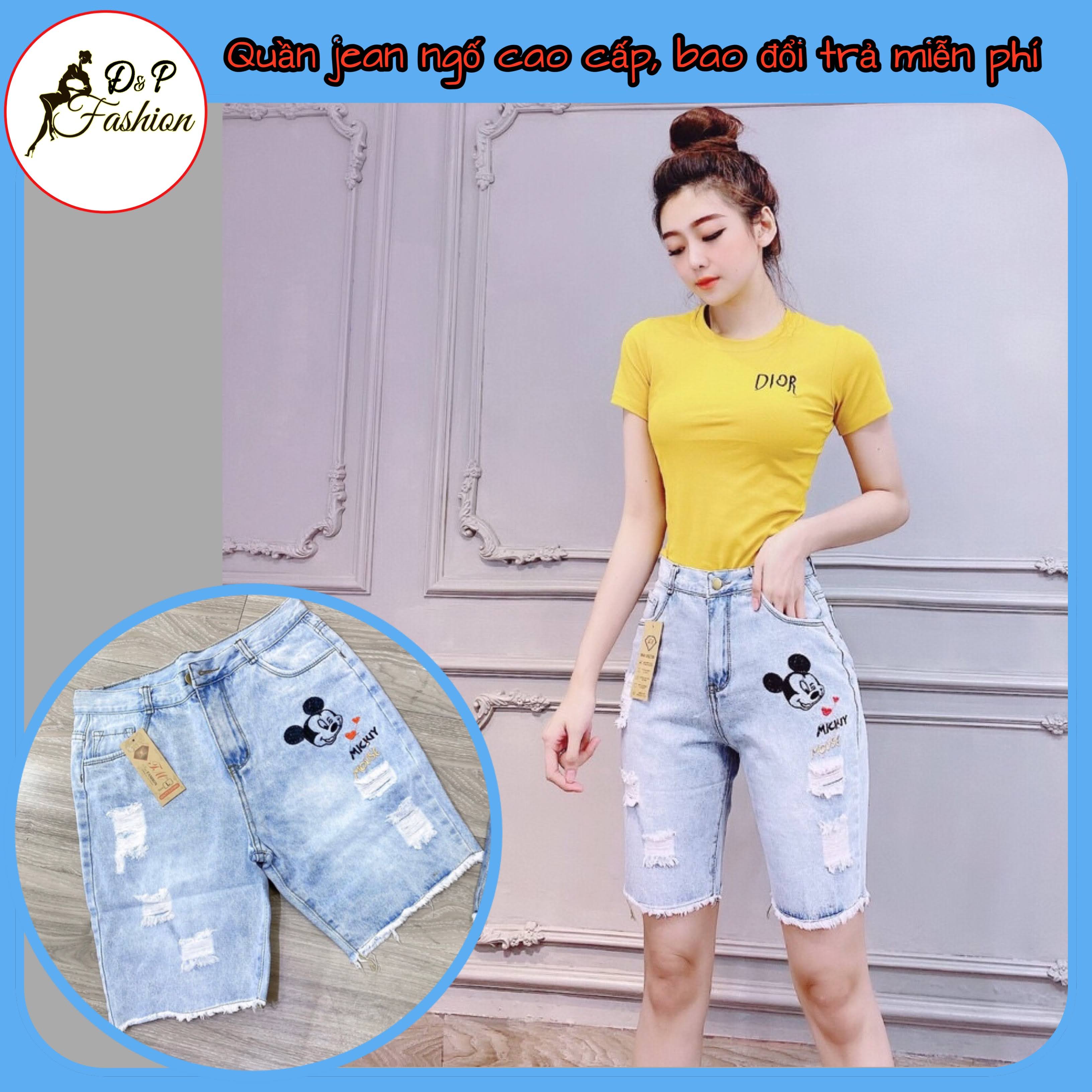 Quần Jean Ngố Nữ From Lửng Thêu Hình Micky Siêu Hot 2020
