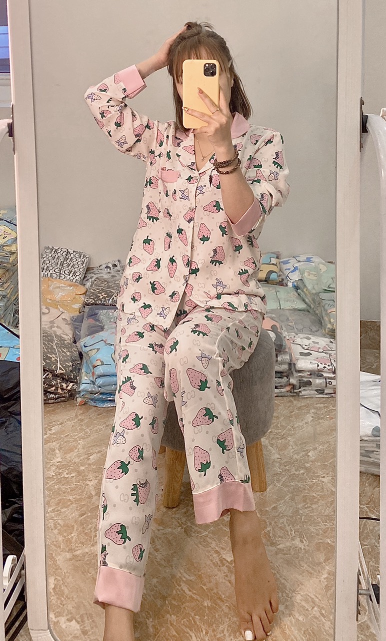 Bộ lụa pijama ☘ chất mango tay dài, quần dài☘ mềm mịn, không nhăn, không xù, Mẫu mới 💯 Ảnh thật
