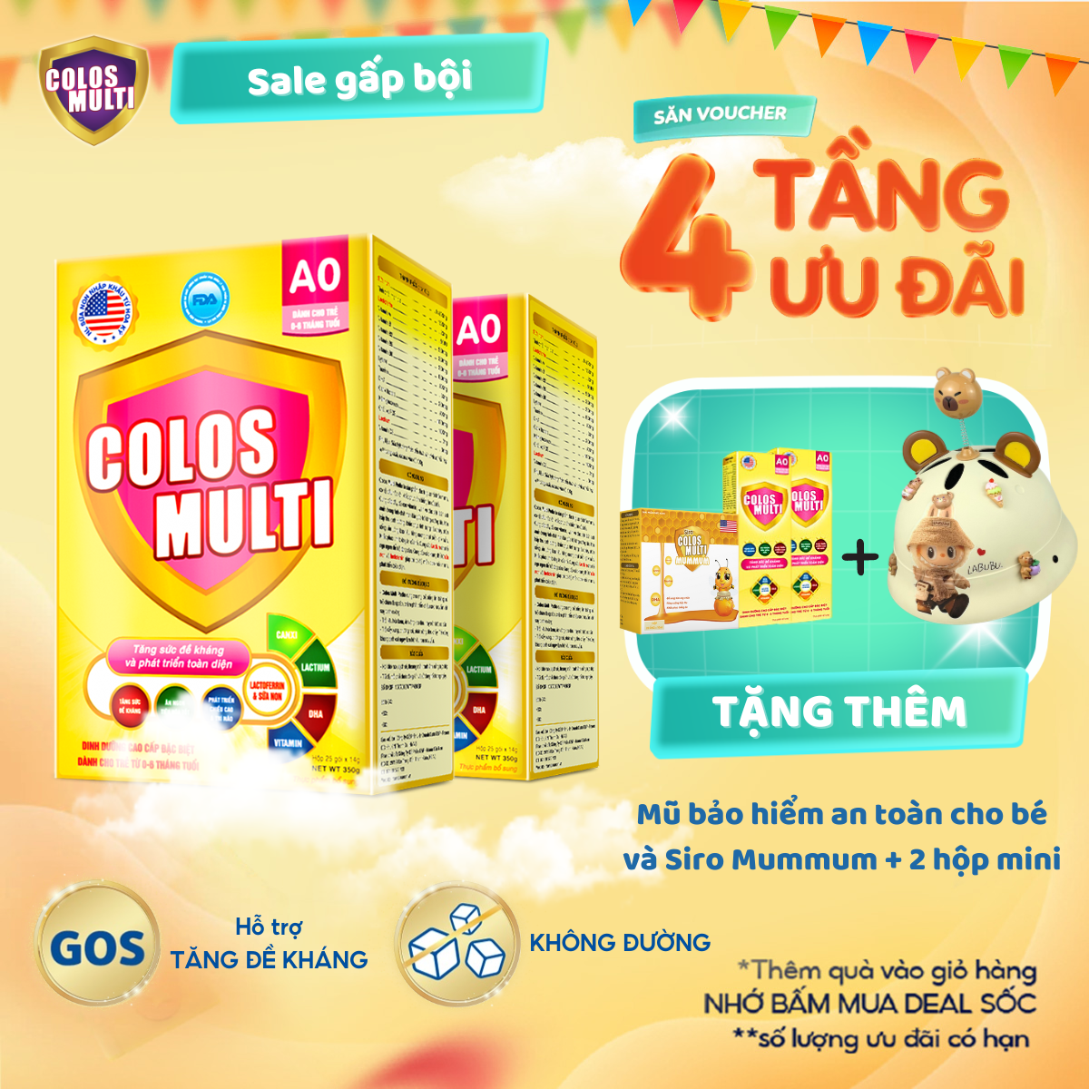 Combo 2 hộp Colosmulti A0 hộp 25 gói x14g giúp tăng cường sức đề kháng hỗ trợ tăng cân