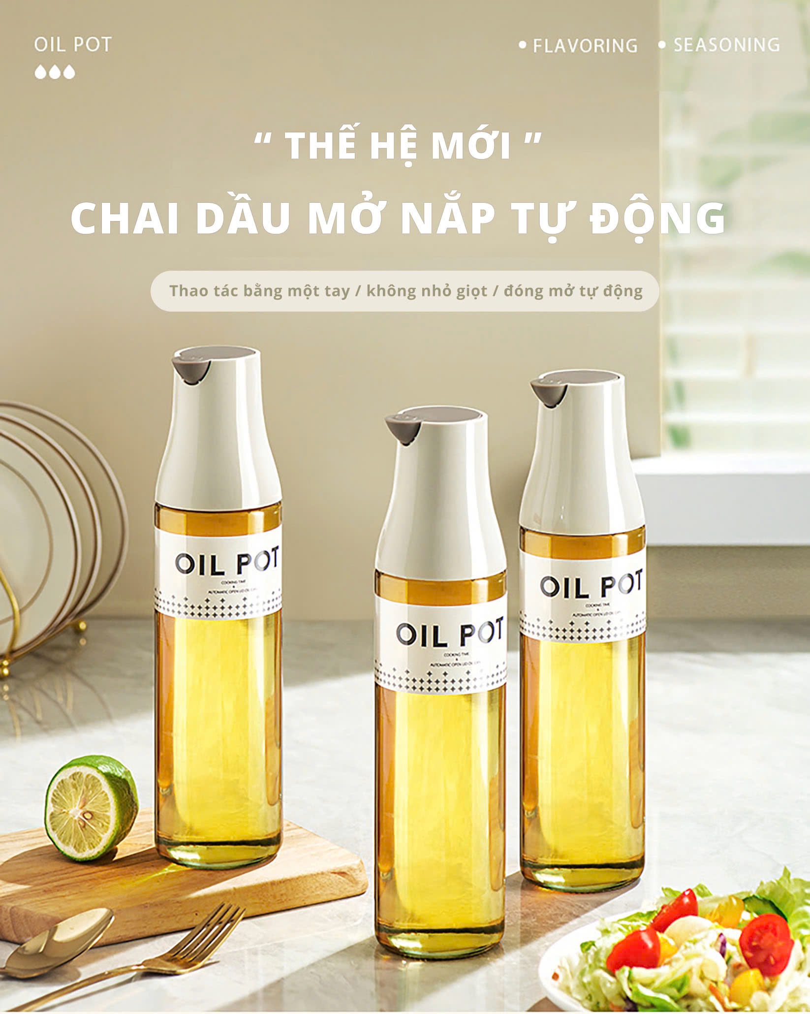 Lọ Đựng Dầu Ăn Nước Tương Nước Mắm Nắp,Chai Dầu Ăn Đậy Tự Mở Thông Minh 500 ML