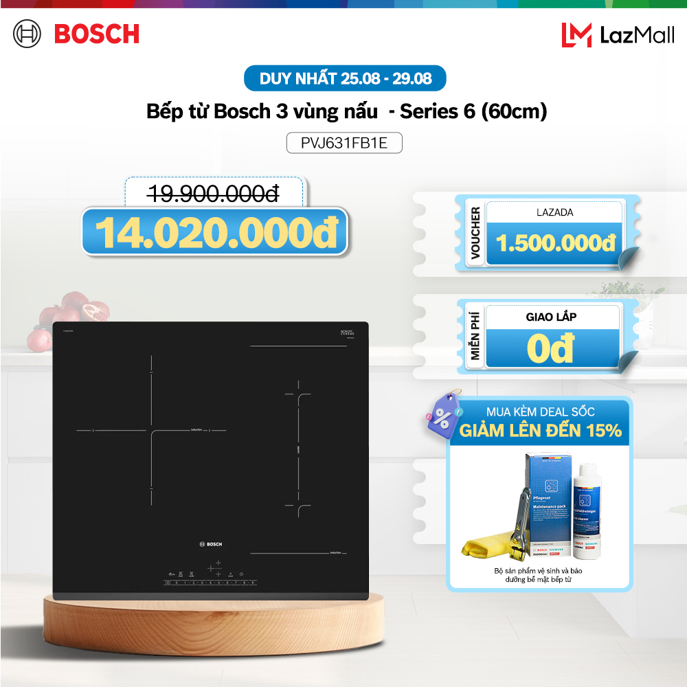 Bếp từ bosch 3 vùng nấu pvj631fb1e - series 6 - hàng chính hãng