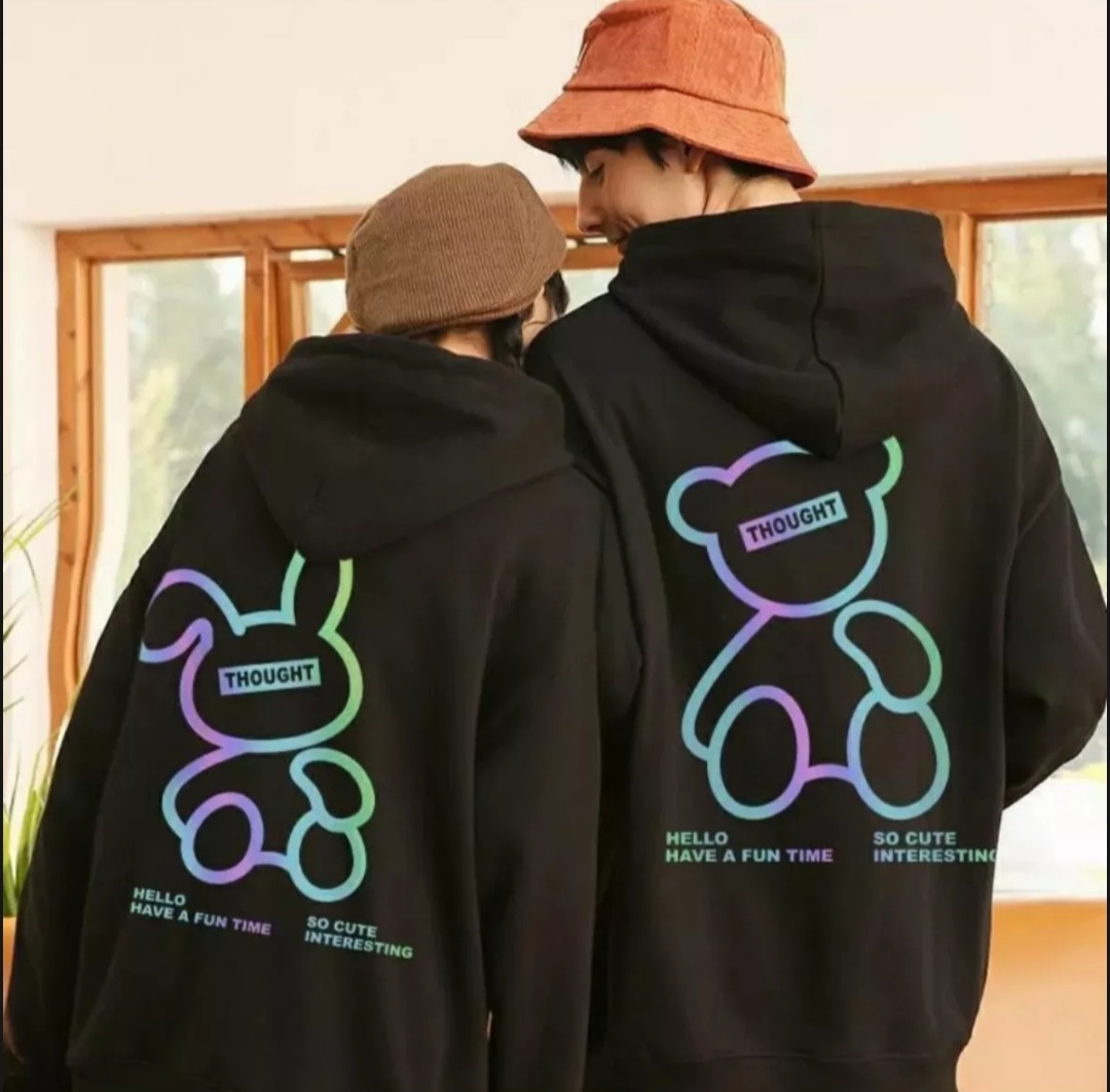 Sét Áo đôi hoodie nỉ cotton mũ 2 lớp phản quang gấu thỏ fom rộng mặc đi chơi ,dạo phố siêu hot