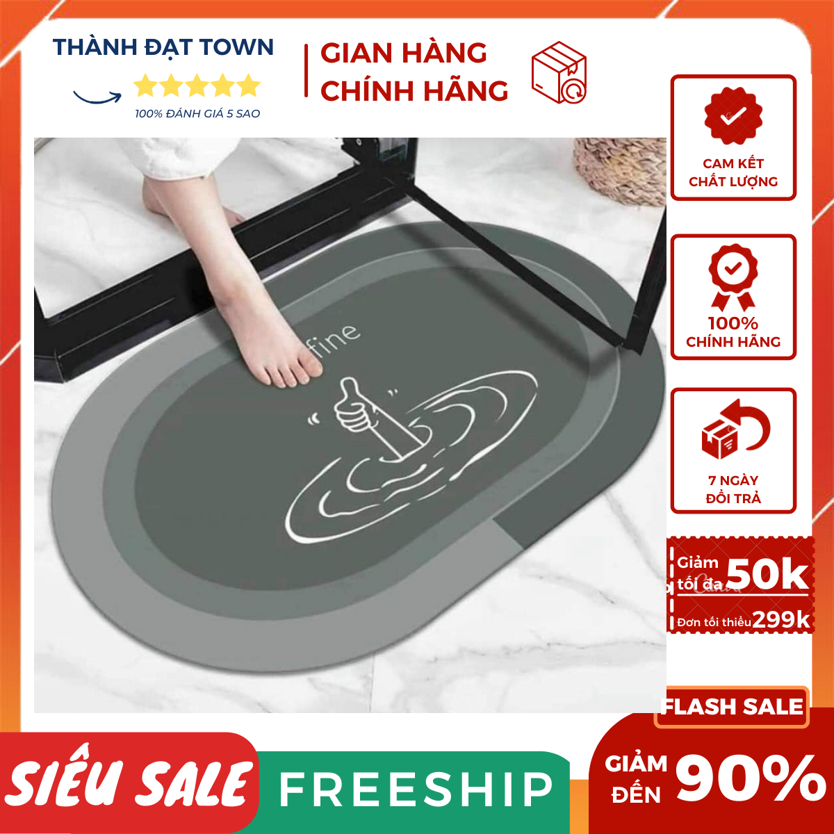Thảm lau chân HOME lót cửa chùi chân, siêu thấm hút, chống trượt cho phòng tắm (60x40cm)