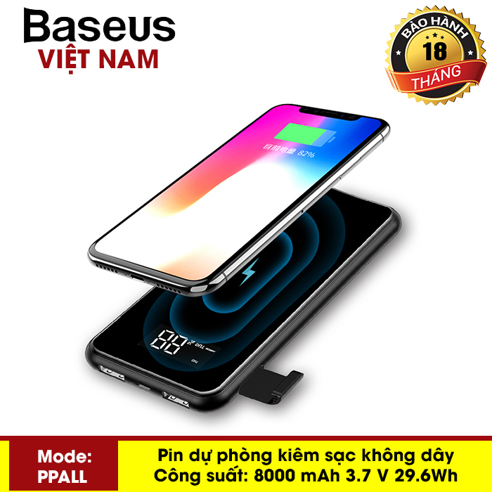 Pin dự phòng Basues 8000mAh kiêm sạc không dây 2 cổng USB, thiết kế nhỏ gọn, sạc được nhiều thiết bị cùng lúc - Phân phối bởi Baseus Vietnam