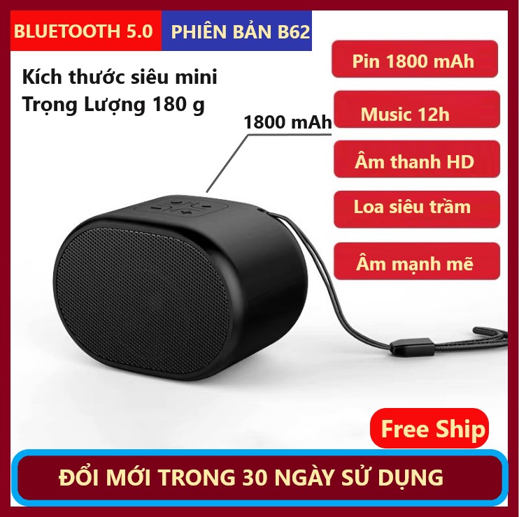 Loa bluetooth mini siêu nhỏ gon. pin 1800 mAh Nghe nhạc 12h. âm thath HD loa siêu trầm. loa bluetooth di động đa chức năng. Phát nhạc thẻ nhớ TF, đài FM. loa blutooth giá rẻ