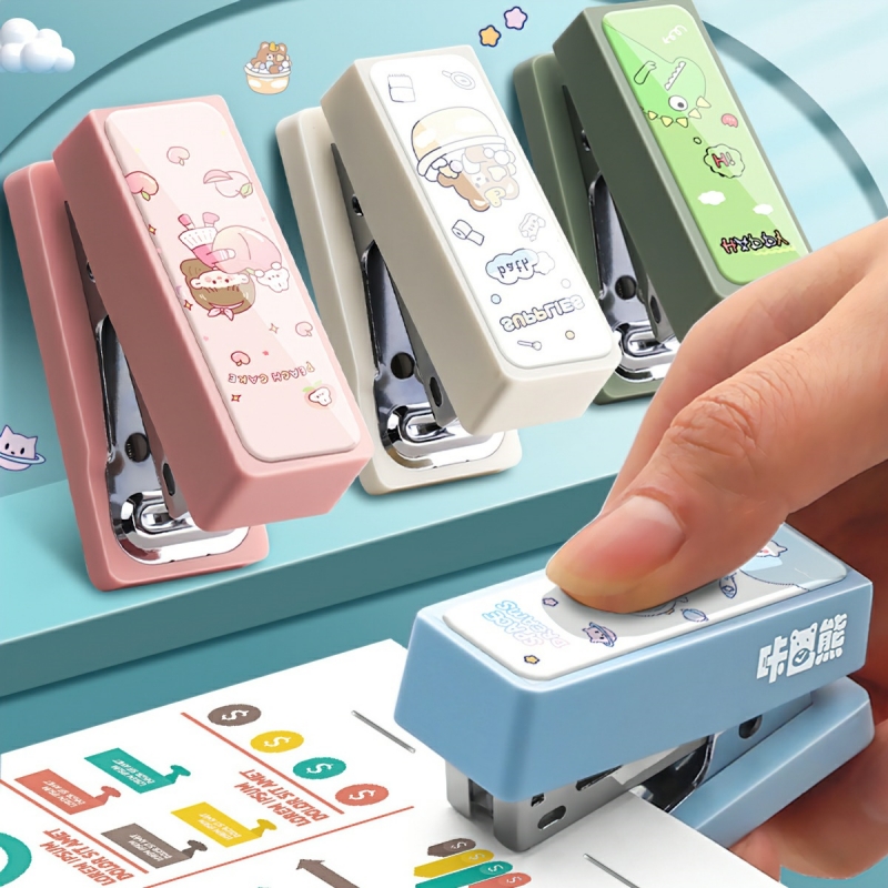 Máy dập ghim bấm mini sắc màu kèm hộp 400 ghim-GL314