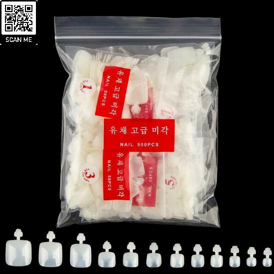 Móng úp chân màu trắng đục 600 chiếc/túi đủ size chăm sóc trang trí móng nailart nghi thảo