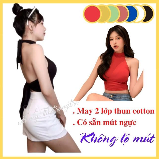 Áo Yếm Croptop Hở Lưng Đi Biển Có Kèm Sẵn Mút Ngực Cột Dây Vải Thun 2 Lớp Mềm Mịn Áo Yếm Hở Lưng Sex