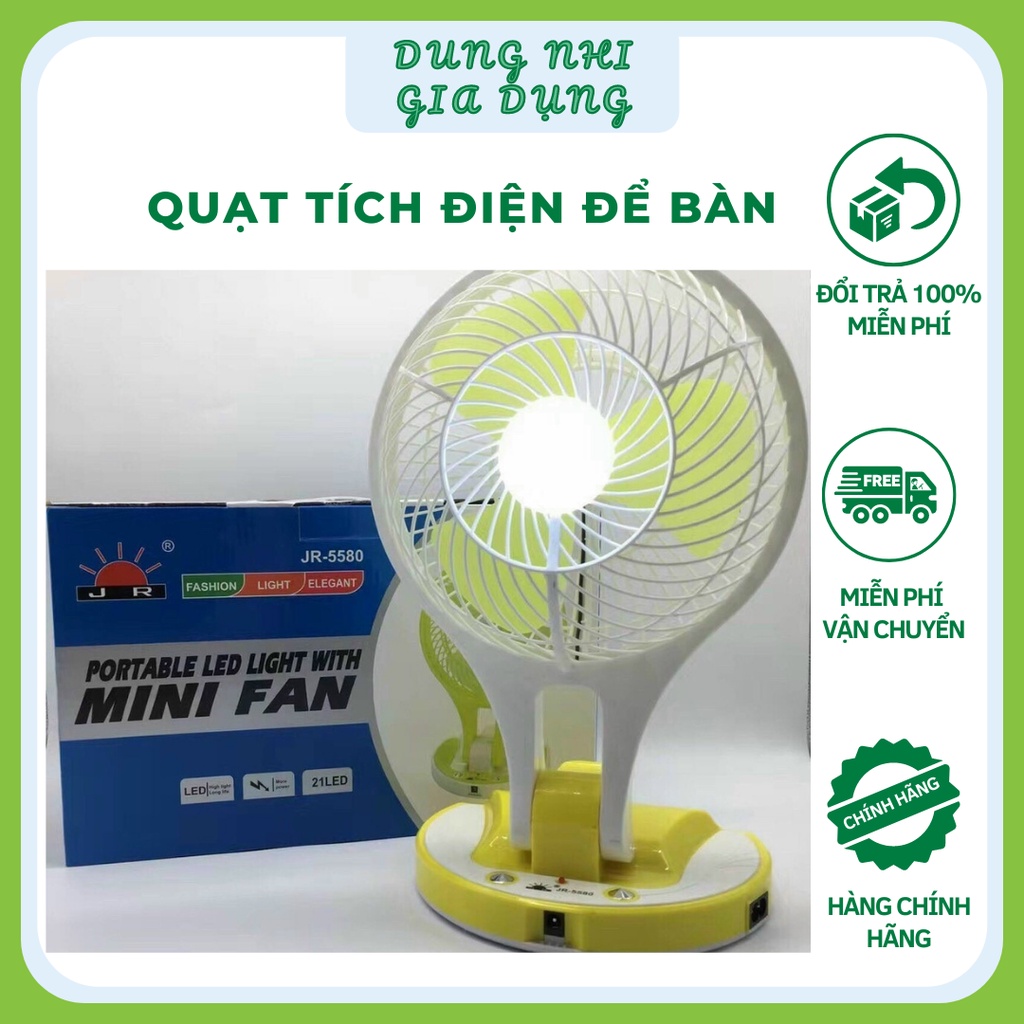 Quạt Tích Điện Để Bàn Có Đèn Led Với 2 Tốc Độ Gió Quạt Tích Điện MiNi PoLo M-5580