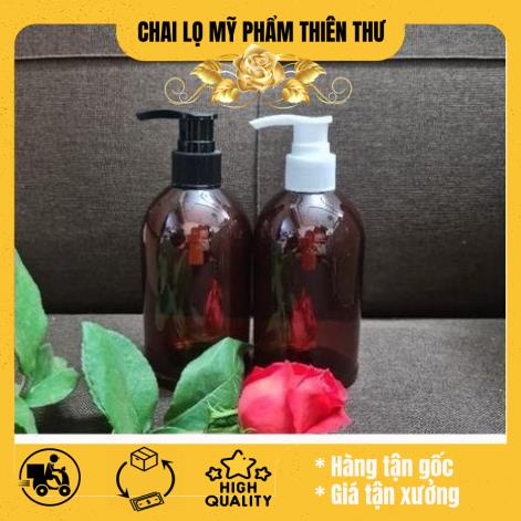 Chai nhựa pet vòi nhấn sữa tắm 250ml nâu lùn chiết mỹ phẩm