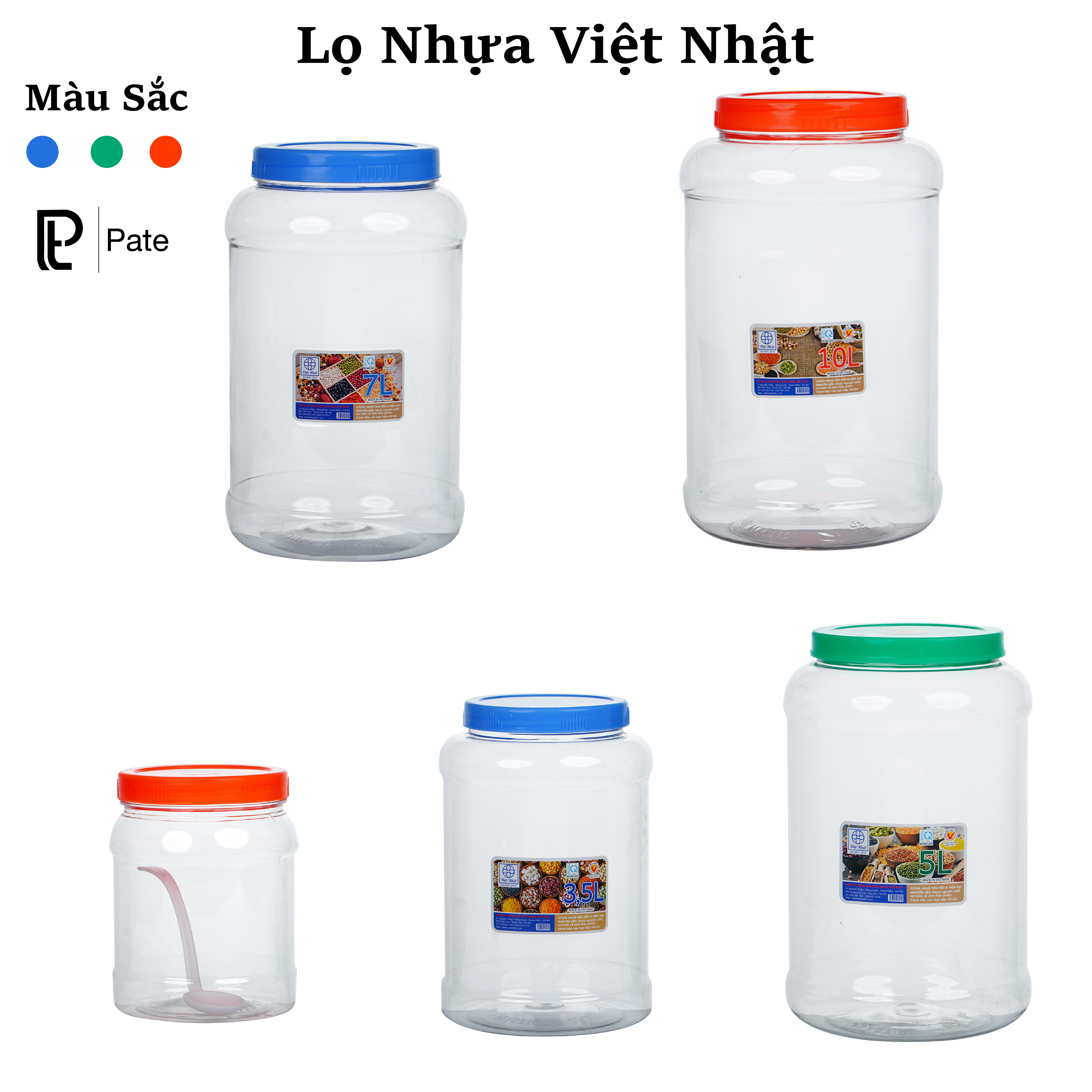 Lọ nhựa tròn to 1kg 2kg 3,5kg 5kg 7kg 10kg việt nhật