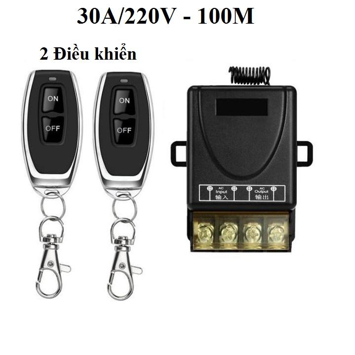 Bộ công tắc điều khiển từ xa 100M bật tắt máy bơm và các thiết bị điện công suất lớn 30A/220V (Đen,2 điều khiển)