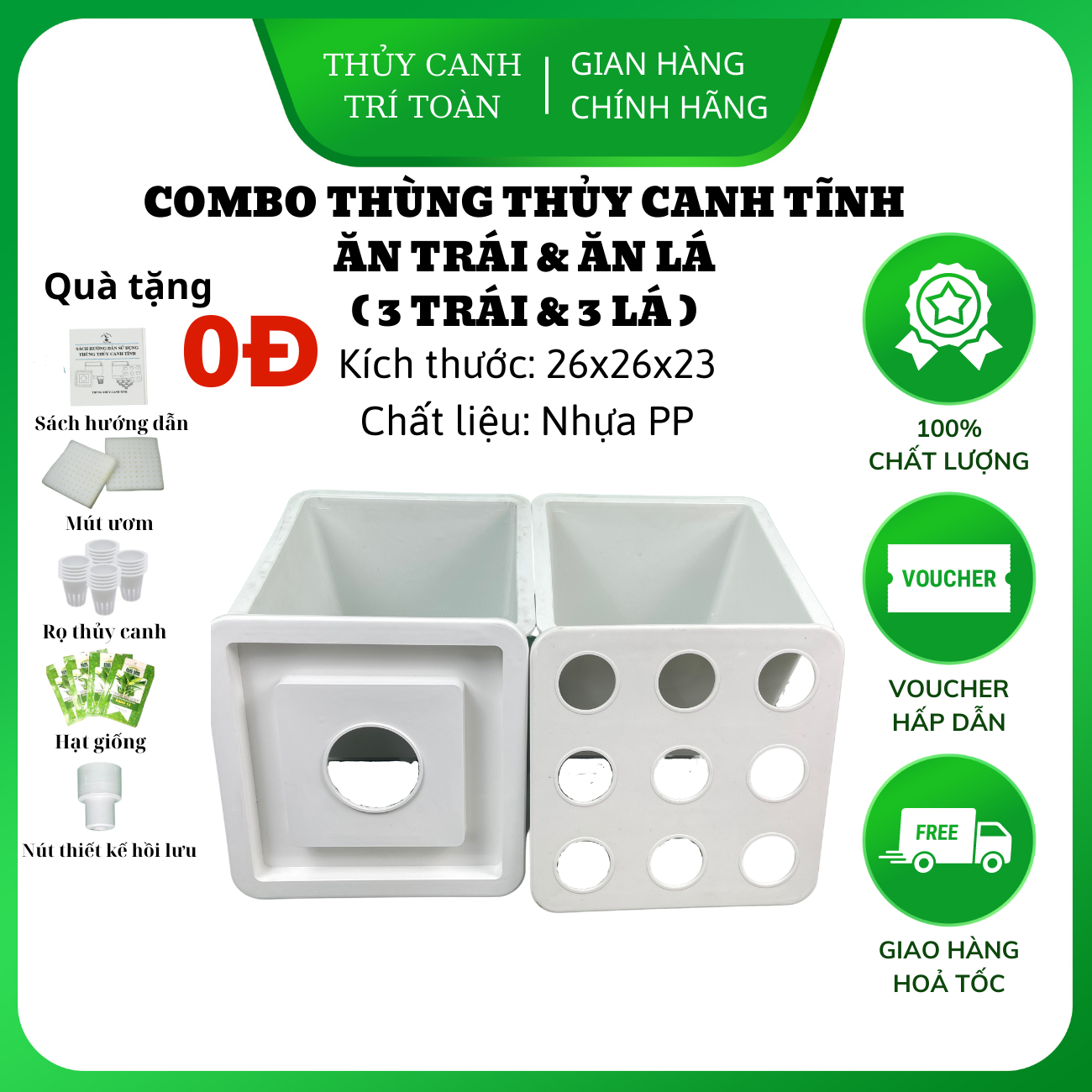 Thùng nhựa màu trắng trồng rau thủy canh tĩnh trồng rau ăn lá và ăn trái