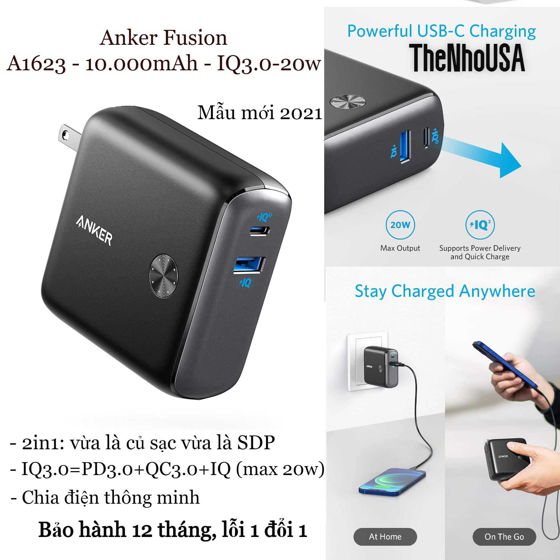 Pin sạc dự phòng 2 in 1 anker powercore fusion 10.000 - 20w - a1623