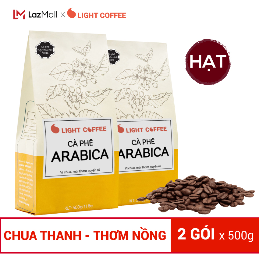 Cà phê bột Arabica nguyên chất 100% - Light Coffee - 2 gói Cà phê bột pha phin, pha máy, cà phê Hạt vị chua thanh, đắng dịu và thơm nồng