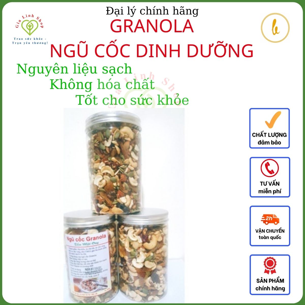 Granola - ngũ cốc siêu hạt, không đường (gồm hạt điều,macca,óc chó,hạnh nhân, hạt dẻ, hạt sen, dừa non nướng..) cung cấp năng lượng cho cơ thể,giàu vitamin,tốt cho tim mạch, ăn kiêng,bầu, ăn vặt