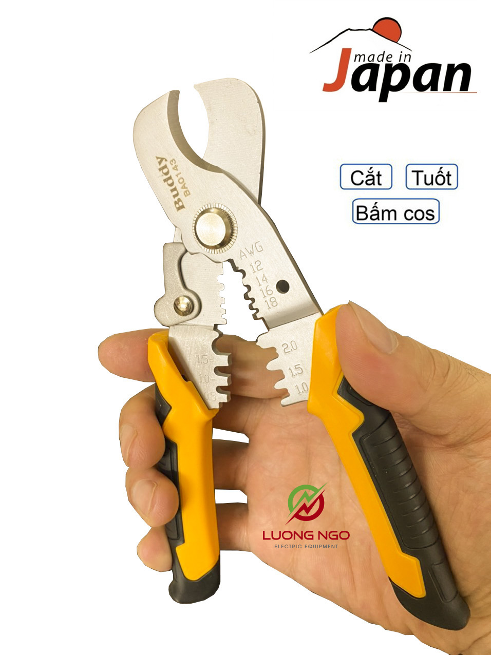 Kìm cắt dây đa năng cao cấp nhật bản 3 trong 1 buddy ba0143 175mm cắt cáp-tuốt dây-bấm cos.