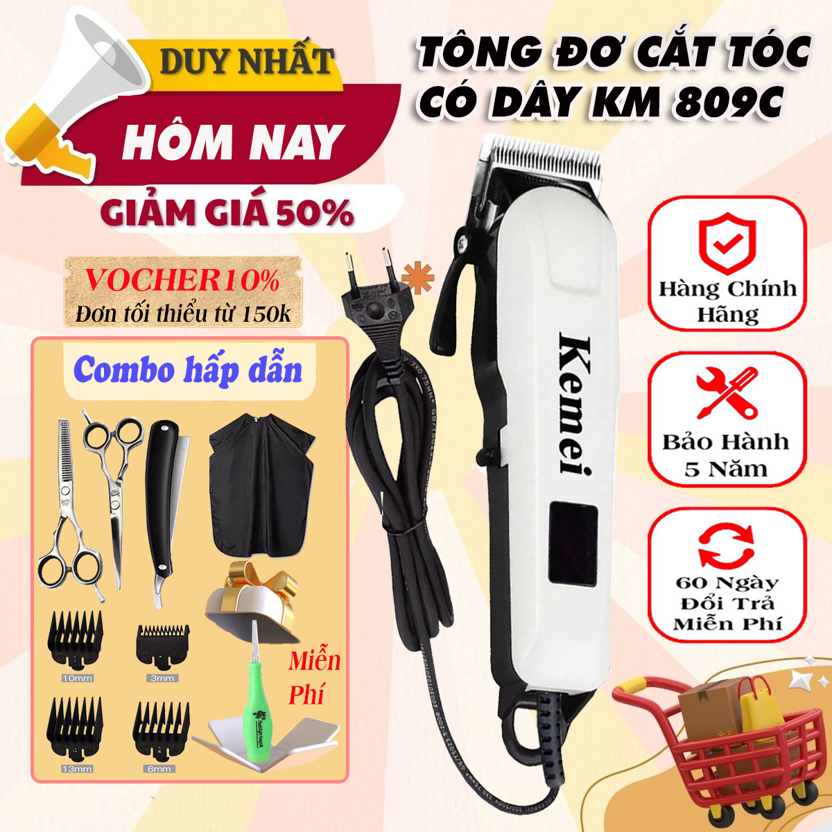 Tông đơ cắt tóc có dây chuyên nghiệp Kemei 809C, máy hớt tóc đa năng cho gia đình, trẻ em có dây, tăng đơ hớt tóc, chấn viền, cạo viền tạo kiểu, Động Cơ Mạnh Mẽ, Thiết Kế Hiện Đại, An Toàn Khi Sử Dụng