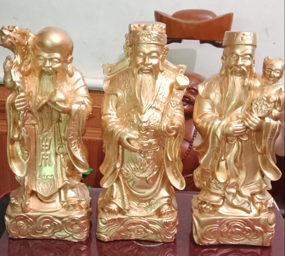 Tượng Phúc Lộc Thọ phủ đồng huế ( LOẠI TO NHẤT 23 x 9 cm  MIỄN SHIP )
