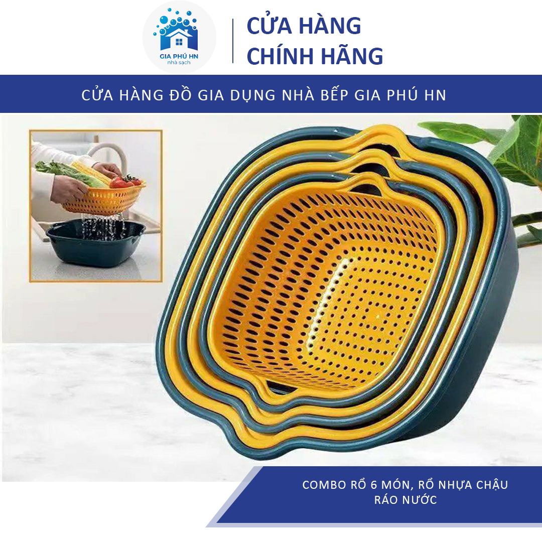 [Tặng Nước Rửa Tay] Combo Rổ 6 Món, Rổ Nhựa Chậu Giáo Nước 2 Lớp Cao Cấp Tiện Lợi,Rổ Đựng Rau, Hoa Quả...Nhựa PP Siêu Cứng, Siêu Bền