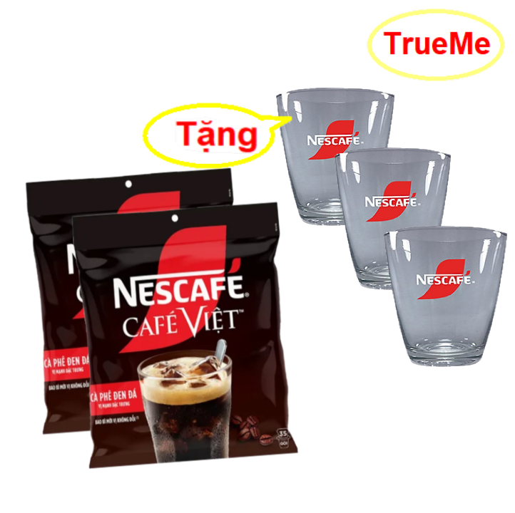 [Tặng bộ x3 ly cao cấp] Combo x2 túi Nescafe Café Đen Đá Việt 35 gói x 16g/Túi - Ca Phê Đen Đá - Cafe Viet - Ca phe hoa tan - coffee - nescafe viet - true me - ca phe chon - viet35 TrueMe TrueMilk TrueMeNews LazadaTrueMe