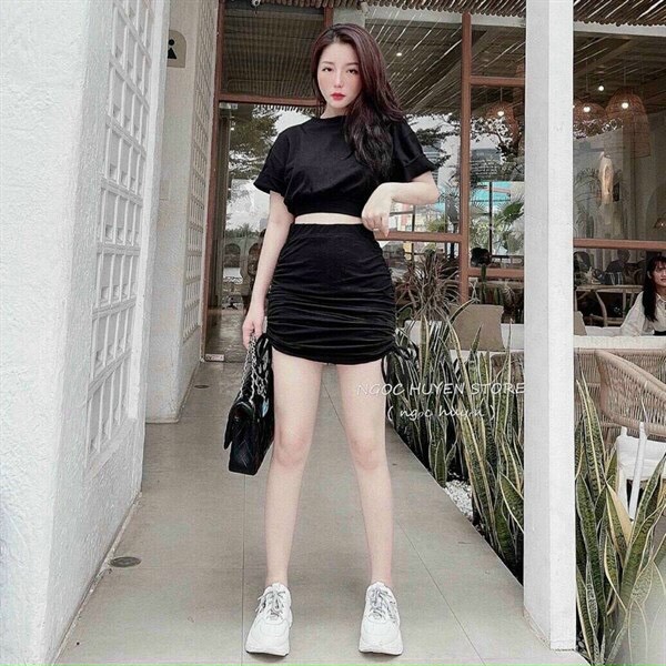 Sét áo croptop + chân váy thắt dây 2 bên siêu chất
