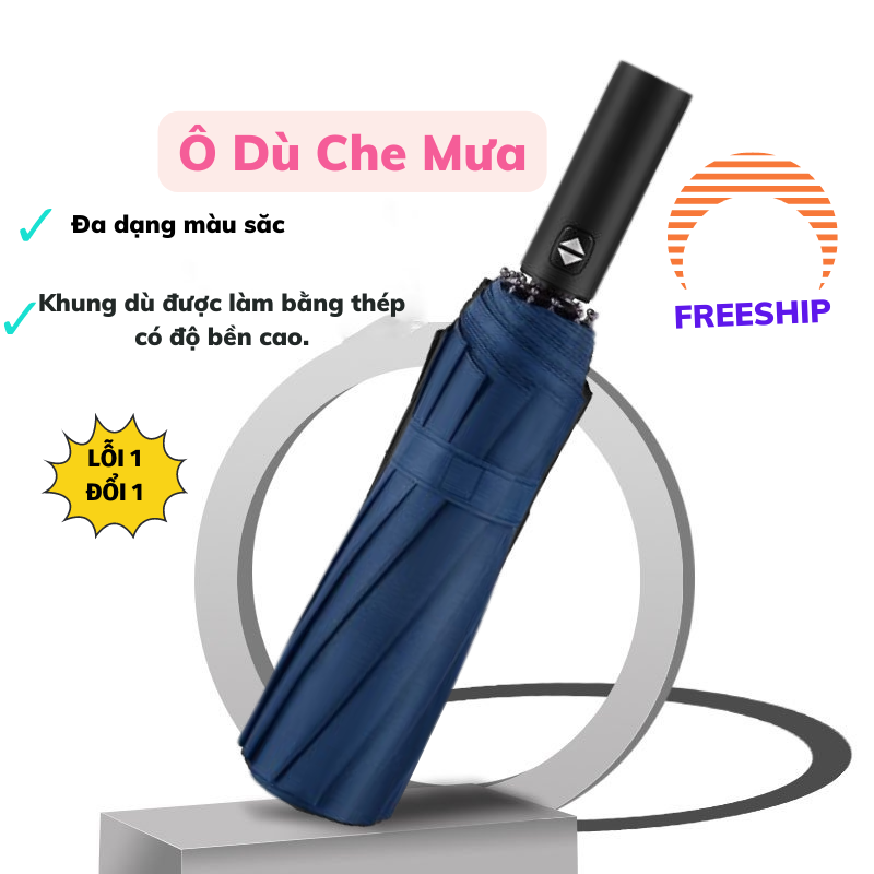 Ô tự động 2 chiều dù che mưa nắng gấp gọn tự động 12 nan chống tia uv ô dù asaki