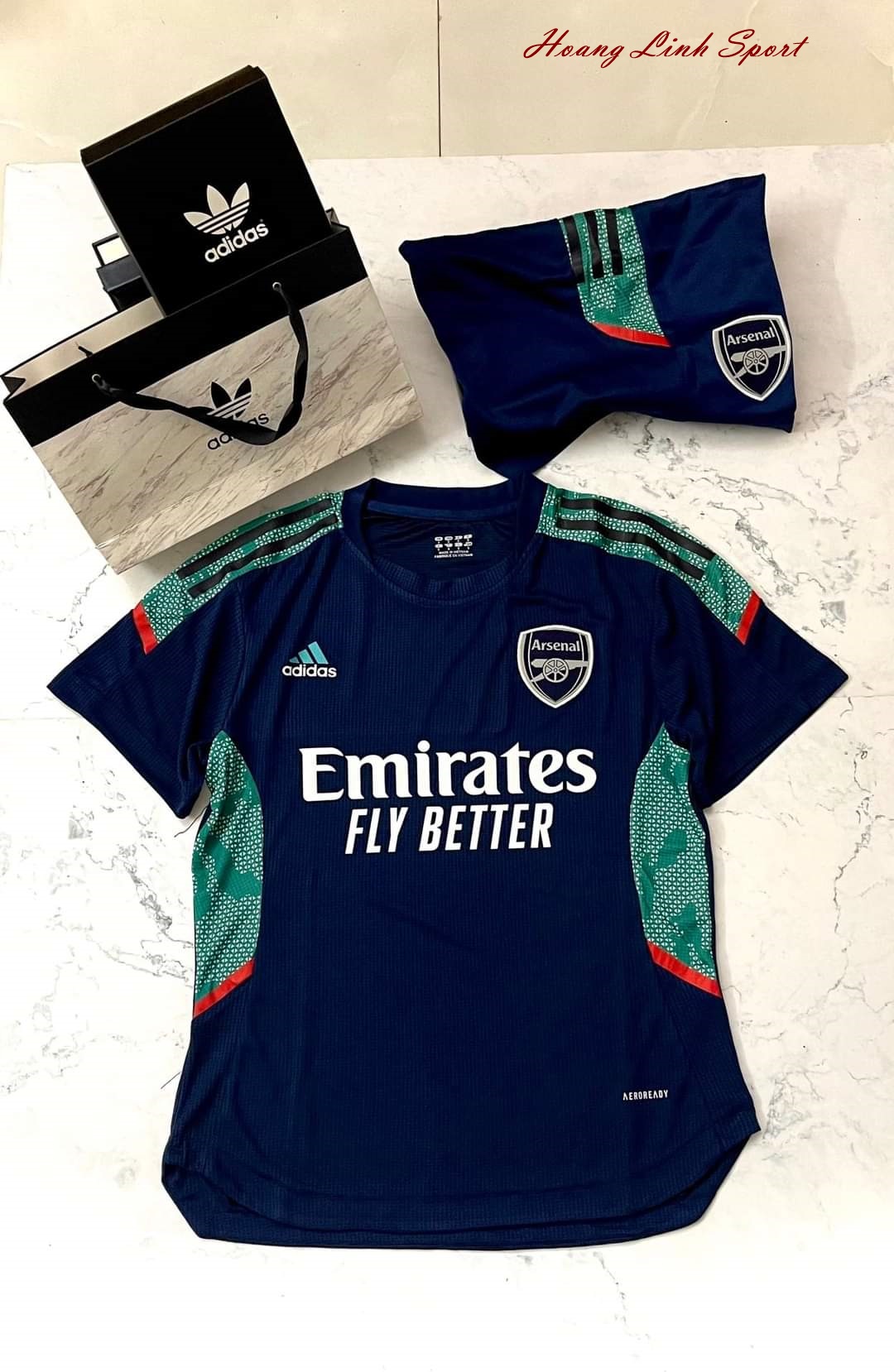 Áo bóng đá clb arsenal-sân khách-xanh than -bản thi đấu-chất vải polyester thái cao cấp