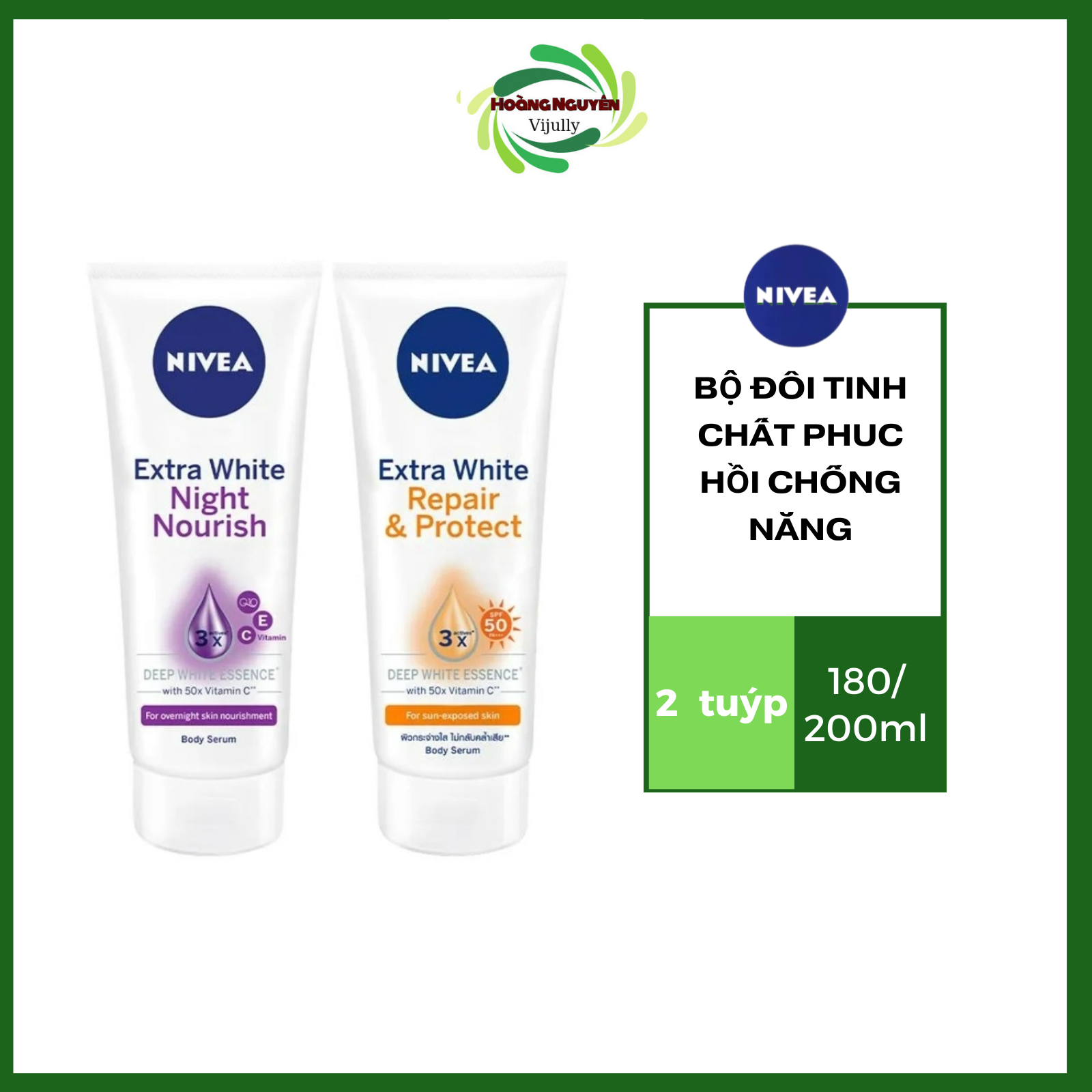 Bộ đôi tinh chất dưỡng thể trắng da nivea ngày 180ml & đêm 200ml/180ml